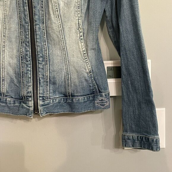 Harley-Davidson Jacket‎ Denim Full Zip Embroidered Womens M - Picture 4 of 11